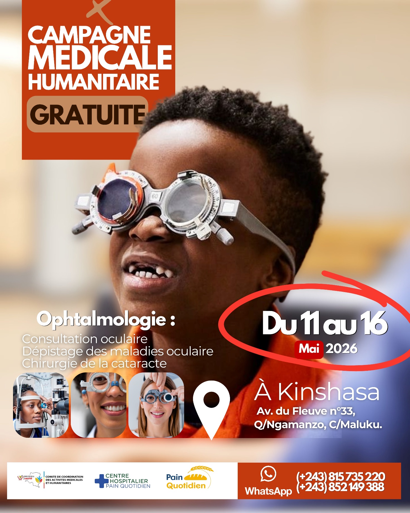 Campagne médicale humanitaire gratuite en ophtalmologie